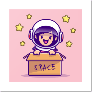 Cute Astronaut Girl In Box Posters and Art